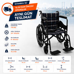 Poylin P100E Ekonomik Tekerlekli Sandalye | Katlanabilir Çelik Gövde ve Refakatçi Frenli