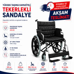 P114 Büyük Beden Manuel Tekerlekli Sandalye | 55 cm Oturma Genişliği ve 205 kg Taşıma Kapasitesi