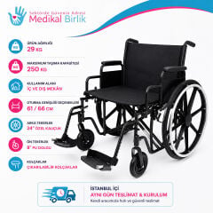 P114 XXL Büyük Beden Manuel Tekerlekli Sandalye | Ekstra Geniş Oturma Alanı, Güçlendirilmiş Şase ve Yüksek Taşıma Kapasitesi
