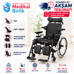P130Y Fonksiyonel Manuel Tekerlekli Sandalye | Tilt Özellikli, Sırt Yatar ve Çok Fonksiyonlu Pozisyonlandırma Sistemi