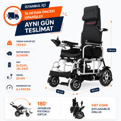 Poylin P200 Katlanabilir Akülü Tekerlekli Sandalye | Güçlendirilmiş Şase | Çift Motorlu