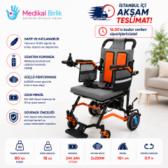Poylin P204 Hafif Akülü Tekerlekli Sandalye | Katlanabilir Alüminyum Şase | Seyahat Tipi