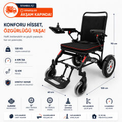 Poylin P205 Hafif Katlanabilir Akülü Tekerlekli Sandalye | Lityum Pil | Seyahat Tipi Alüminyum Şase
