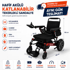 Poylin P206S Katlanabilir Akülü Tekerlekli Sandalye | Güçlendirilmiş Şase | Uzun Menzilli Sürüş