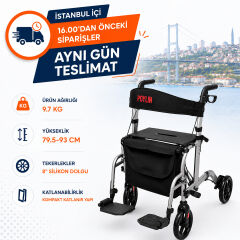 Poylin P777P Alüminyum Pedallı Rollator | Transfer Özellikli Yürüteç | Hafif ve Katlanabilir