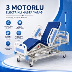 3 Motorlu Full ABS Hasta Karyolası | Elektrikli Asansörlü Kumandalı Hasta Yatağı 90x190 cm 220 kg